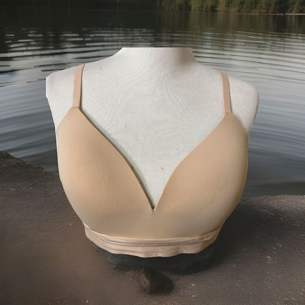 Auden Push Up Padded Sz 38C Seamless Bandeau Bra Beige Smooth Fit Comfort
